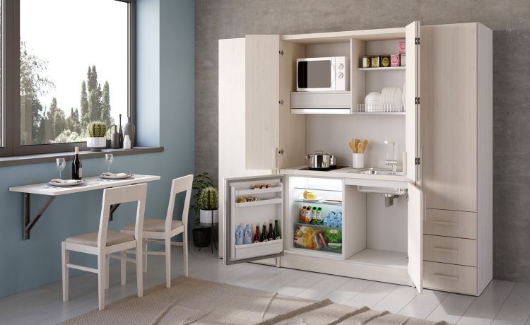 Cabrio cucina a scomparsa betulla con frigo e 2 armadi