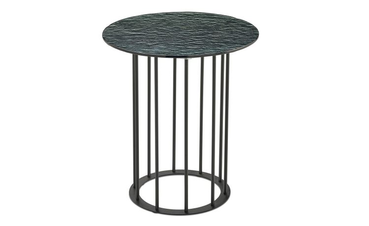 Chic tavolino rotondo Ø  45 metallo nero e piano grigio martellato--Grigio-Metallo-50 cmx45 cm