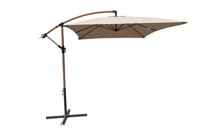 Lipari ombrellone palo effetto legno/telo talpa--Beige-Acciaio-250 cmx300 cm