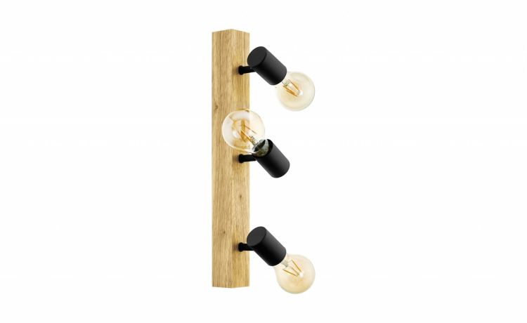 Townshend barra faretti 3 luci legno e metallo- -Legno naturale-Legno-48 cmx5 cm