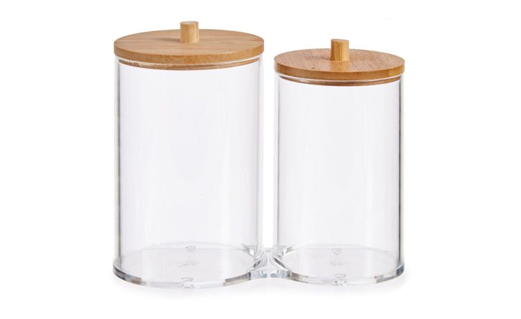 Set 2 contenitori con coperchio in bamboo H14 cm- -Trasparente-Bamboo-14 cmx15 cm