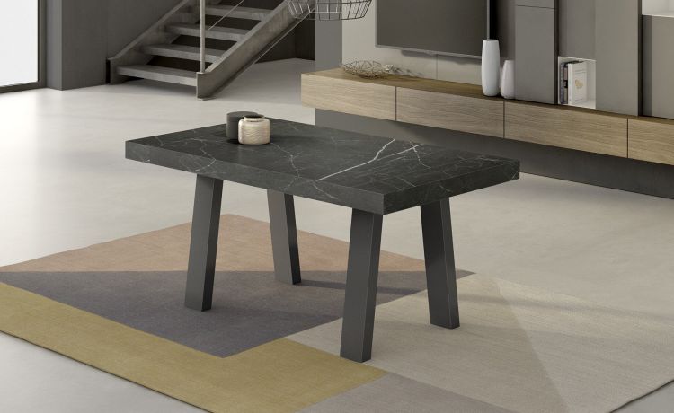 Dual tavolo in pannello nobilitato colore marmo nero L160/260 cm-Le braccia di allungamento in legno di faggio-Nero-Nobilitato-76 cmx160 cm