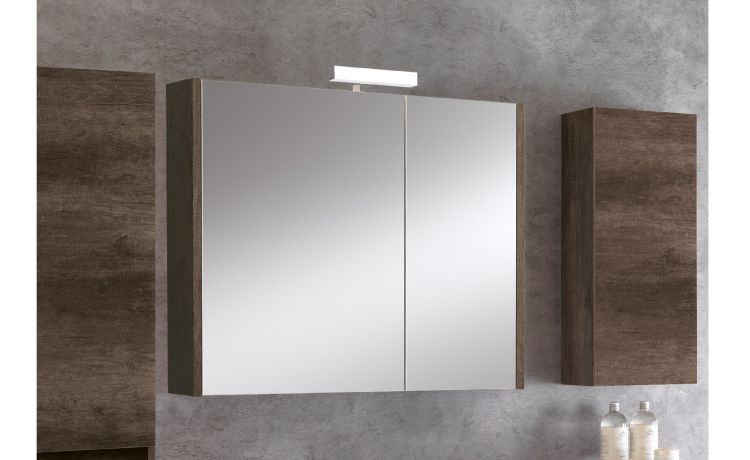 Casual specchio contenitore colore rovere scuro-con illuminazione LED-Legno scuro--70 cmx81 cm