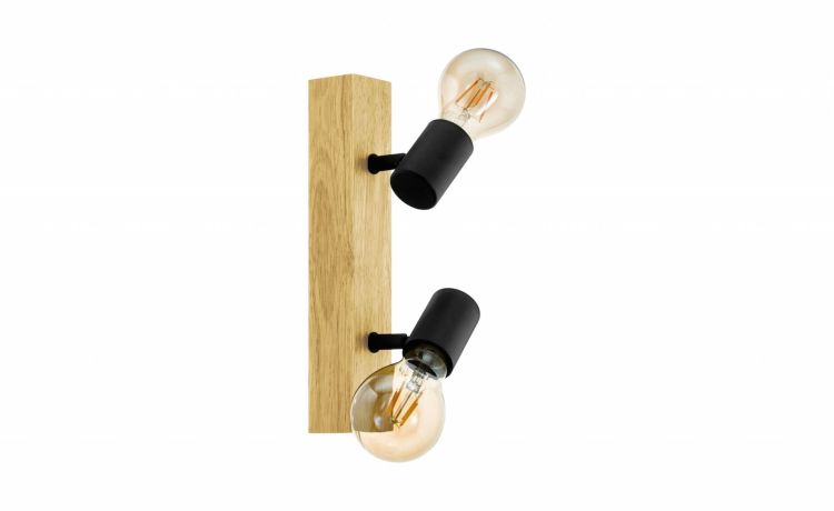 Townshend barra faretti 2 luci legno e metallo- -Legno naturale-Legno-30 cmx5 cm