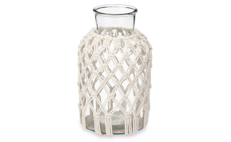 Macrame vaso con tessuto bianco H30