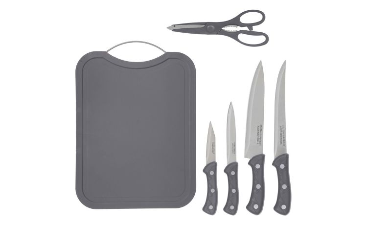 Set tagliere con coltelli e forbici- -Grigio-Acciaio