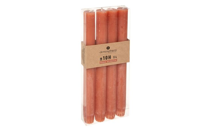 Rustic set 4 candele arancioni Ø2x24 cm- -Arancione-Cera