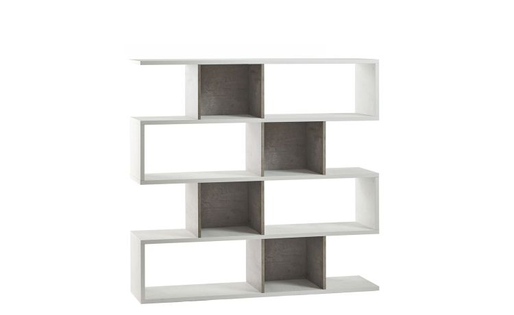 Book libreria a parete ossido bianco/cemento h144 cm--Bianco-Pannello melaminico-144 cmx150 cm