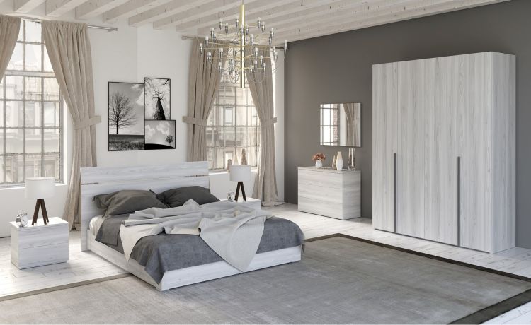 Mia cameretta frassino ghiaccio, letto senza contenitore-Armadio 4 ante-Legno bianco-Nobilitato