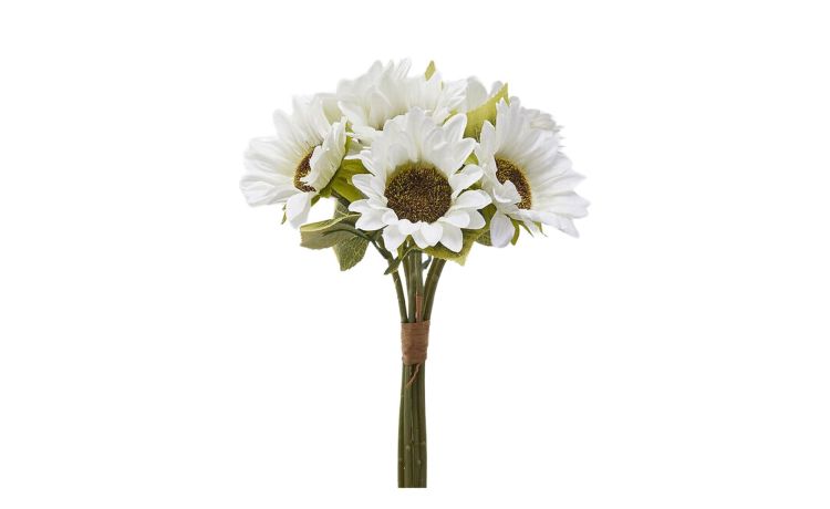 Mazzo di 6 girasoli bianco con foglie h35--Bianco-Plastica