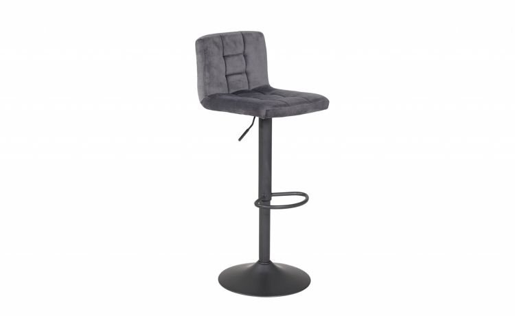 Lerry sgabello metallo e velluto grigio-Regolabile in altezza-Grigio-Velluto-85 cmx48 cm