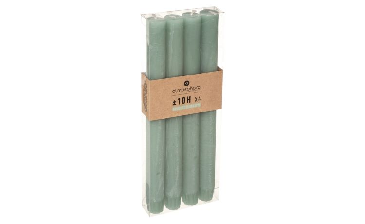 Rustic set 4 candele verdi Ø2x24 cm- -Verde-Cera