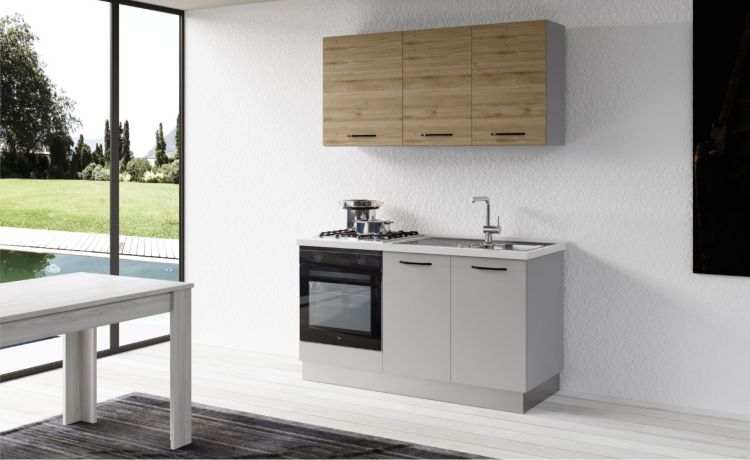 Gilda cucina 150 cm colore light grey e rovere cadiz -2 elettrodomestici-Grigio chiaro-Pannello