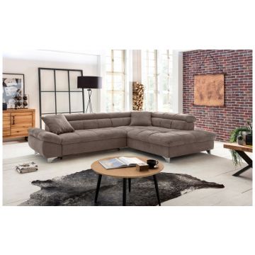 George divano angolare in tessuto marrone chiaro-Panchetta relax estraibile-Marrone-Tessuto-228 x 124 cm