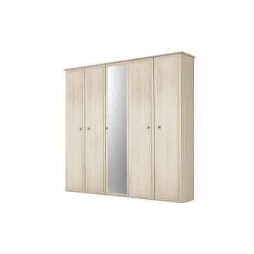 Susy armadio 5 ante battenti betulla con specchio-In pannello ecologico certificato-Legno naturale-Pannello ecologico-241 cmx216 cm