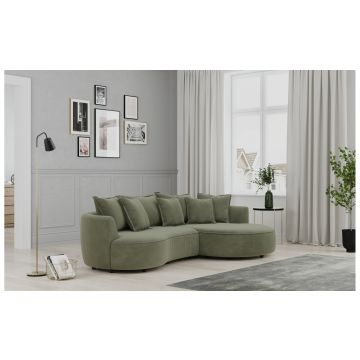 Chic divano 3 posti con penisola verde--Verde-Tessuto-66 cmx287 cm