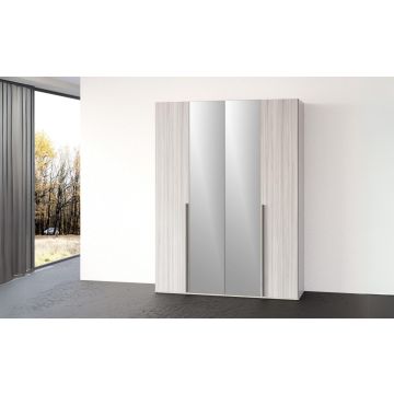 Mia armadio 4 ante battenti frassino ghiaccio con specchi-In pannello nobilitato decorativo -Legno bianco-Nobilitato-238 cmx161 cm