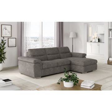 Vanity divano con penisola in tessuto grigio-Panchetta relax estraibile-Grigio-Tessuto-120 x 130 cm