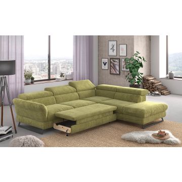 Haiti divano angolare in tessuto verde-con panchetta estraibile-Verde-Tessuto-198 x 126 cm