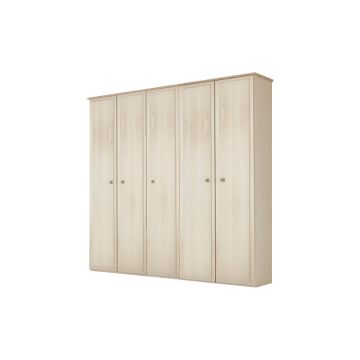Susy armadio 5 ante battenti betulla e legno naturale-In pannello ecologico certificato-Legno naturale-Pannello ecologico-241 cmx216 cm