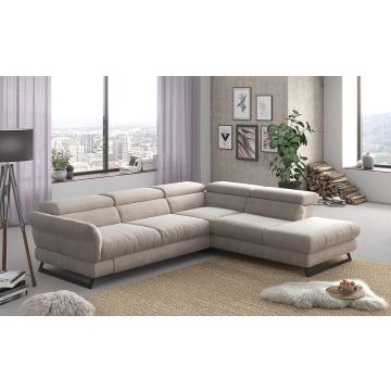 Haiti divano angolare in tessuto beige-con panchetta estraibile-Beige-Tessuto-198 x 126 cm