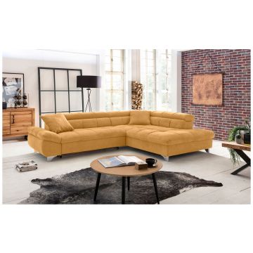 George divano angolare in tessuto senape-Panchetta relax estraibile-Senape-Tessuto-228 x 124 cm