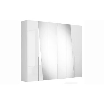 Bella armadio 6 ante battenti bianco lucido con specchi-In pannello laccato-Bianco-Pannello-238 cmx258 cm