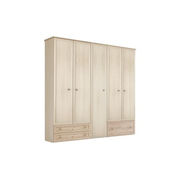 Susy armadio 5 ante battenti cassettone a sinistra betulla-In pannello ecologico certificato-Legno naturale-Pannello ecologico-241 cmx216 cm