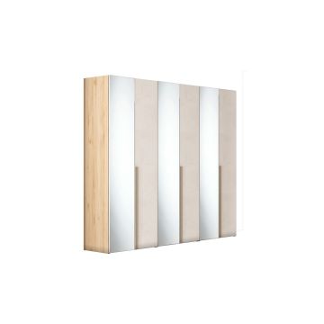 Laura armadio 6 ante battenti rovere e calce con specchi-In pannello nobiliato-Legno naturale-Pannello-238 cmx258 cm
