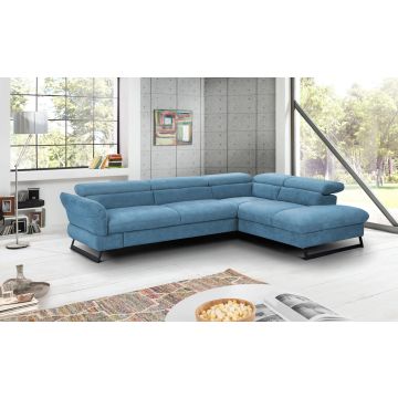 Haiti divano angolare in tessuto turchese-con panchetta estraibile-Azzurro-Tessuto-198 x 126 cm