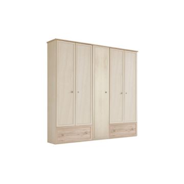 Susy armadio 5 ante battenti e 2 cassetti betulla-In pannello ecologico certificato-Legno naturale-Pannello ecologico-241 cmx216 cm