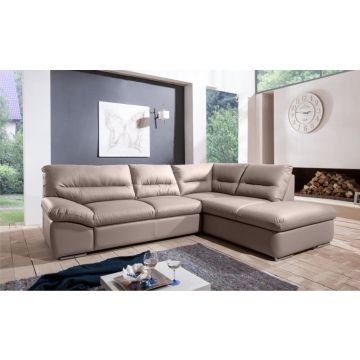 Bull divano angolare in tessuto sabbia-Panchetta relax estraibile e contenitore-Tortora-Tessuto-183 x 123 cm