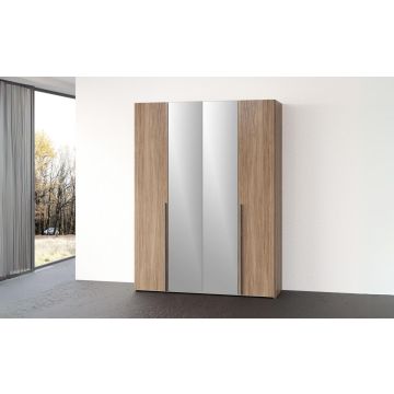 Mia armadio 4 ante battenti noce biondo con specchi-In pannello nobilitato decorativo -Legno scuro-Nobilitato-238 cmx161 cm