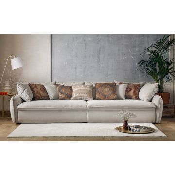 Eden divano bigsof&agrave; in tessuto panna-Cuscini tinta unita inclusi-Beige-Tessuto-61 cmx274 cm