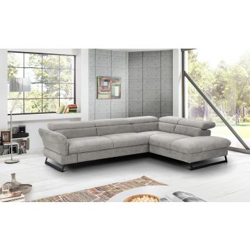 Haiti divano angolare in tessuto ghiaccio-con panchetta estraibile-Grigio chiaro-Tessuto-198 x 126 cm