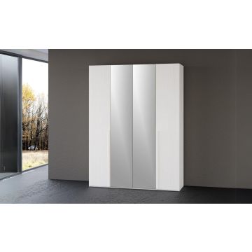 Mia armadio 4 ante battenti bianco frassino con specchi-In pannello nobilitato decorativo -Legno bianco-Nobilitato-238 cmx161 cm
