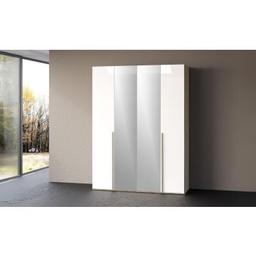 Mia armadio 4 ante battenti olmo delicato/bianco con specchi -In pannello nobilitato decorativo -Legno naturale-Nobilitato-238 cmx161 cm