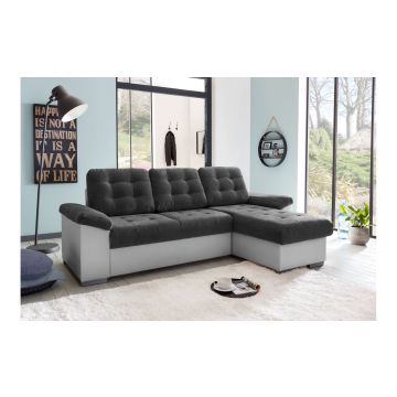 Australia divano con penisola in tessuto grigio antracite-Panchetta relax estraibile e penisola reversibile-Grigio-Tessuto-178 x 130 cm