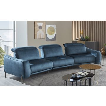 Verona divano componibile Dallia in tessuto color petrolio-Meccanismo traslante-Blu-Tessuto-89 cmx370 cm