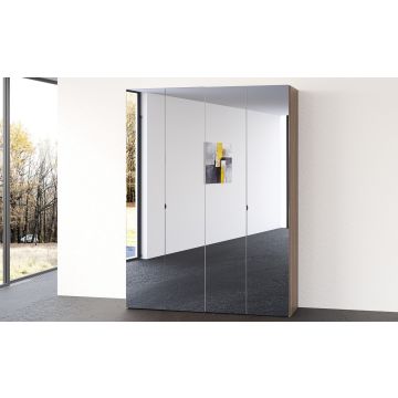 Mia armadio 4 ante battenti specchiate noce biondo -In pannello nobilitato-Legno scuro-Nobilitato-238 cmx161 cm