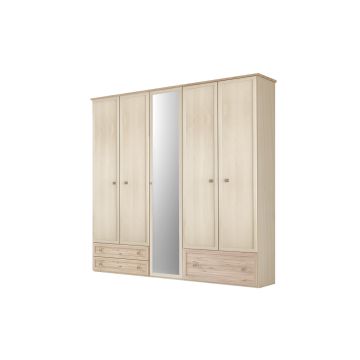 Susy armadio 5 ante battenti cassettone a destra con specchio-In pannello ecologico certificato-Legno naturale-Pannello ecologico-241 cmx216 cm
