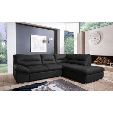 Bull divano angolare in tessuto nero-Panchetta relax estraibile e contenitore-Nero-Tessuto-183 x 123 cm
